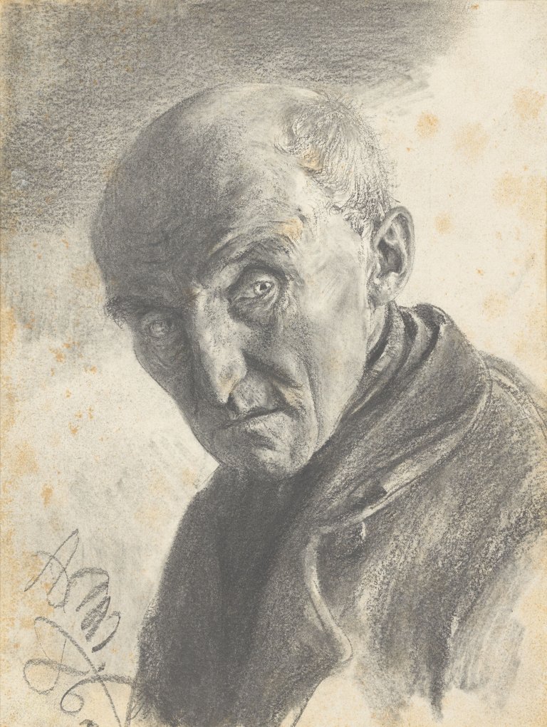 Auf diesem Bild ist das folgende Kunstwerk zu sehen: Adolph Menzel. Kopf eines alten Mannes. 1886.