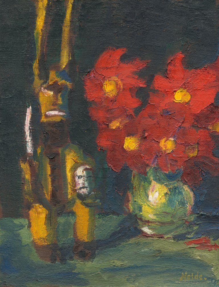 Auf diesem Bild ist das folgende Kunstwerk zu sehen: Emil Nolde. „Kopfjäger und Georginen“. 1920.
