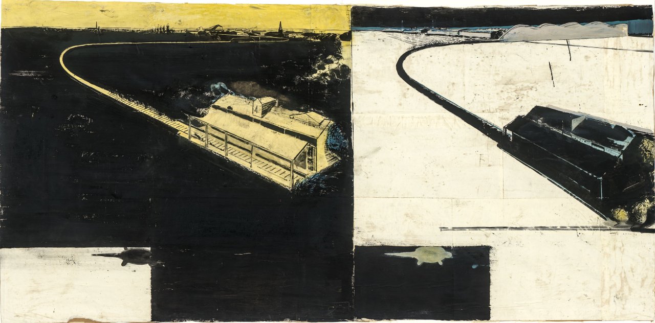 Auf diesem Bild ist das folgende Kunstwerk zu sehen: Neo Rauch. Stationen. 1995.