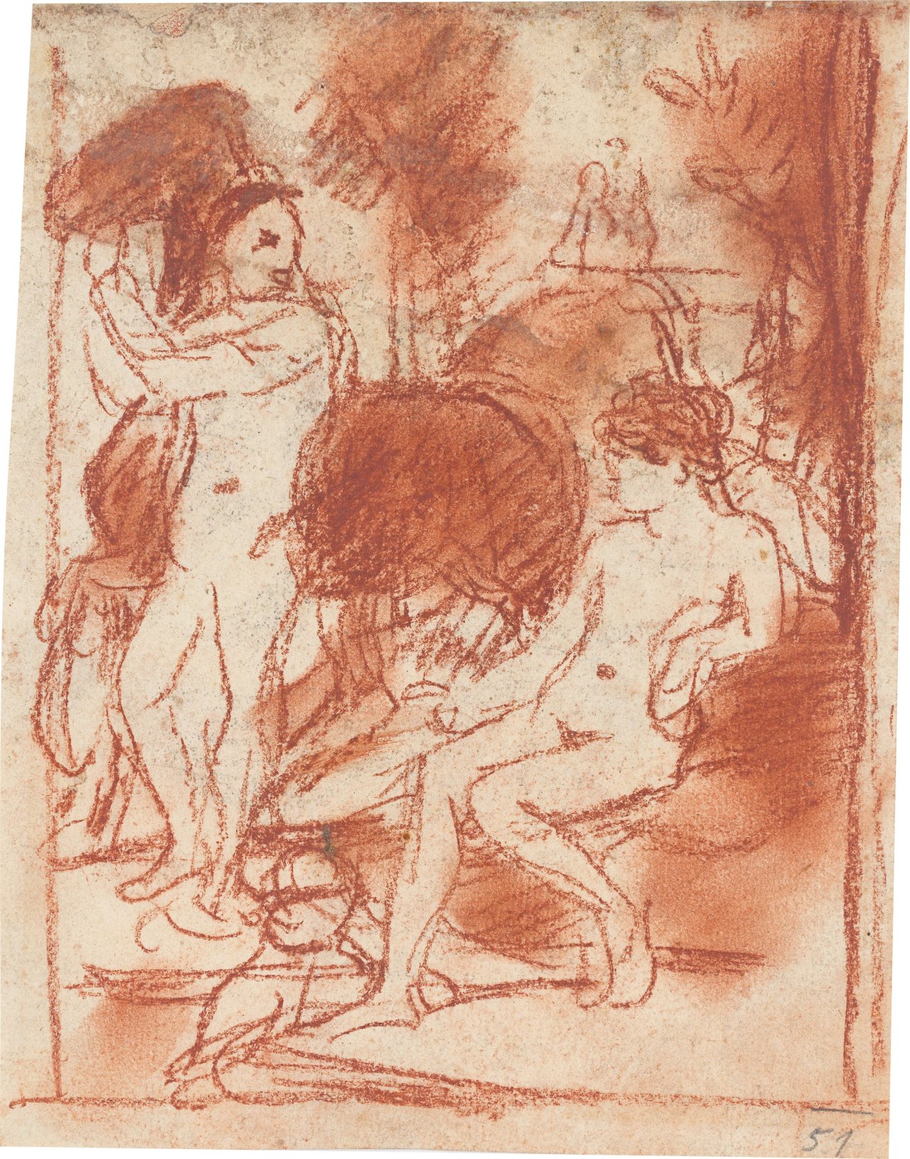 Auf diesem Bild ist das folgende Kunstwerk zu sehen: Hans von Marées. „Pferdeführer und Nymphe“. 1881.