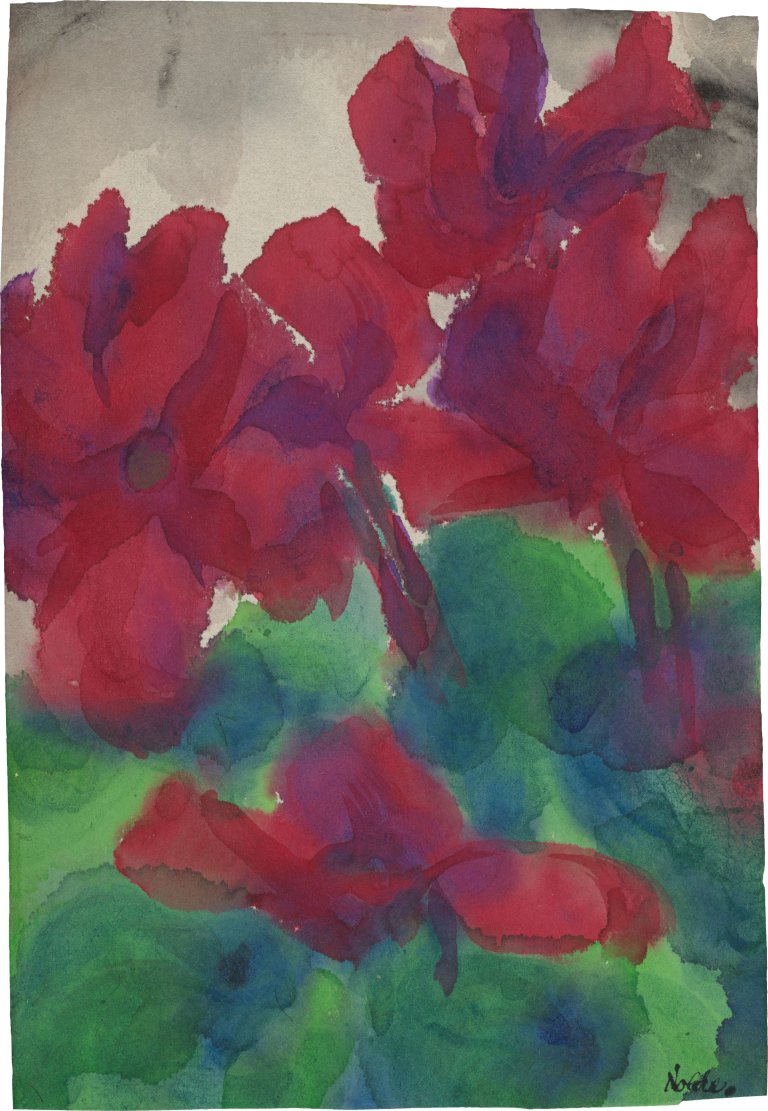Auf diesem Bild ist das folgende Kunstwerk zu sehen: Emil Nolde. „Violettes Alpenveilchen“. 1915/18.
