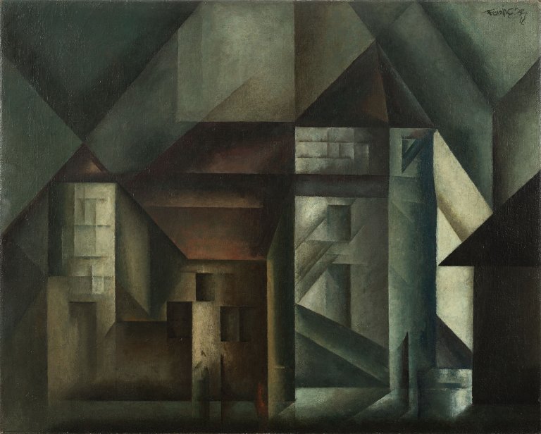 Auf diesem Bild ist das folgende Kunstwerk zu sehen: Lyonel Feininger. „Vollersroda III“. 1916.
