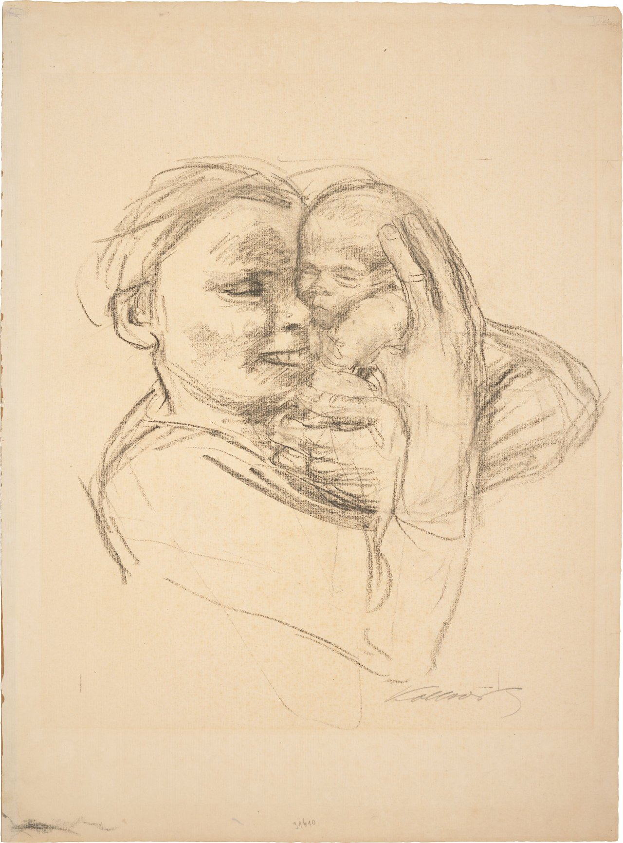This picture shows the following artwork: Käthe Kollwitz. ”Mutter, Säugling an ihr Gesicht drückend”. 1925.