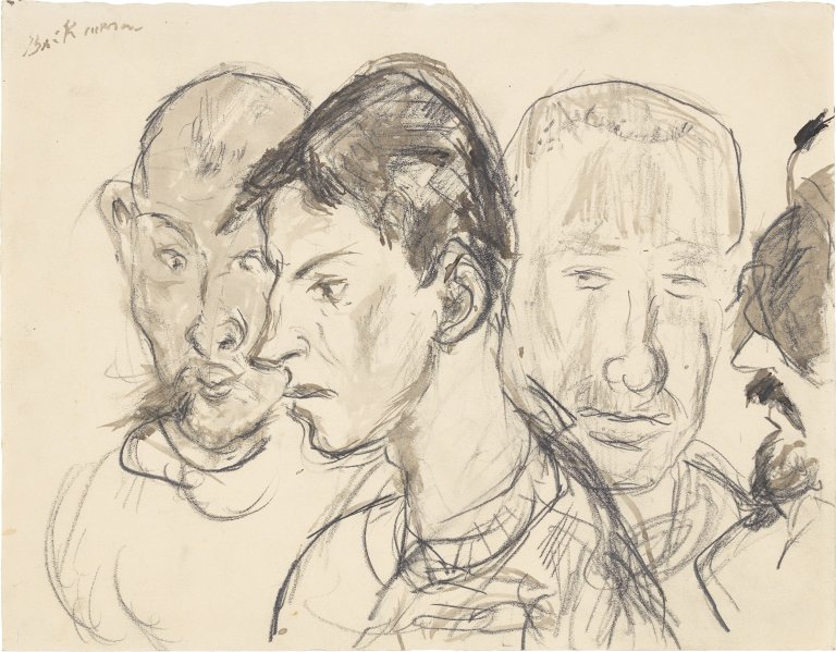 Auf diesem Bild ist das folgende Kunstwerk zu sehen: Max Beckmann. „Verwundete – Vier männliche Porträtköpfe“. 1915.