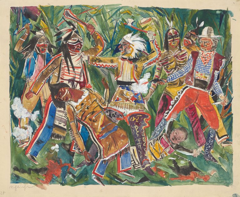Auf diesem Bild ist das folgende Kunstwerk zu sehen: Rudolf Schlichter. Wild-West (,Indianerspiel'). 1916/18.