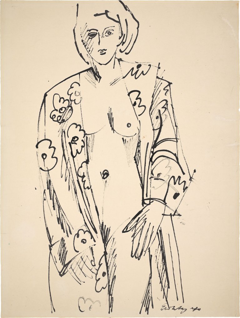 Auf diesem Bild ist das folgende Kunstwerk zu sehen: Ernst Wilhelm Nay. „Im Morgenmantel“. 1940.