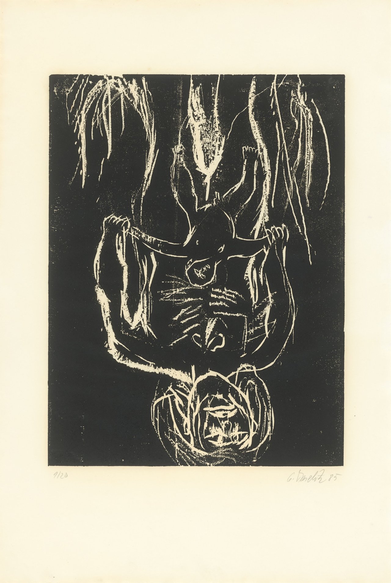 Auf diesem Bild ist das folgende Kunstwerk zu sehen: Georg Baselitz. „Schwarze Mutter, schwarzes Kind“. 1985/86.