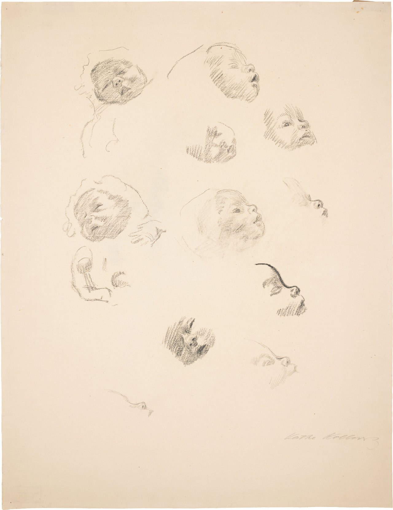 This picture shows the following artwork: Käthe Kollwitz. Head studies of an infant. 1920s.