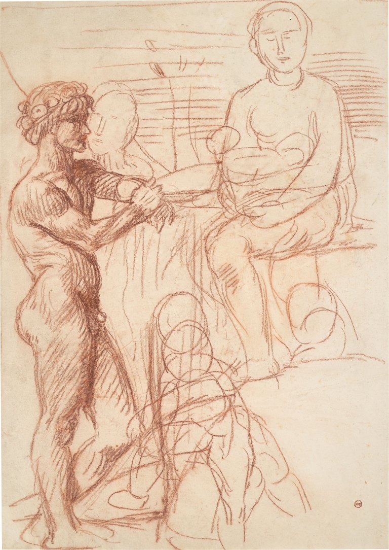 Auf diesem Bild ist das folgende Kunstwerk zu sehen: Hans von Marées. „Stehender Knabe und sitzende Frau“. Um 1884.