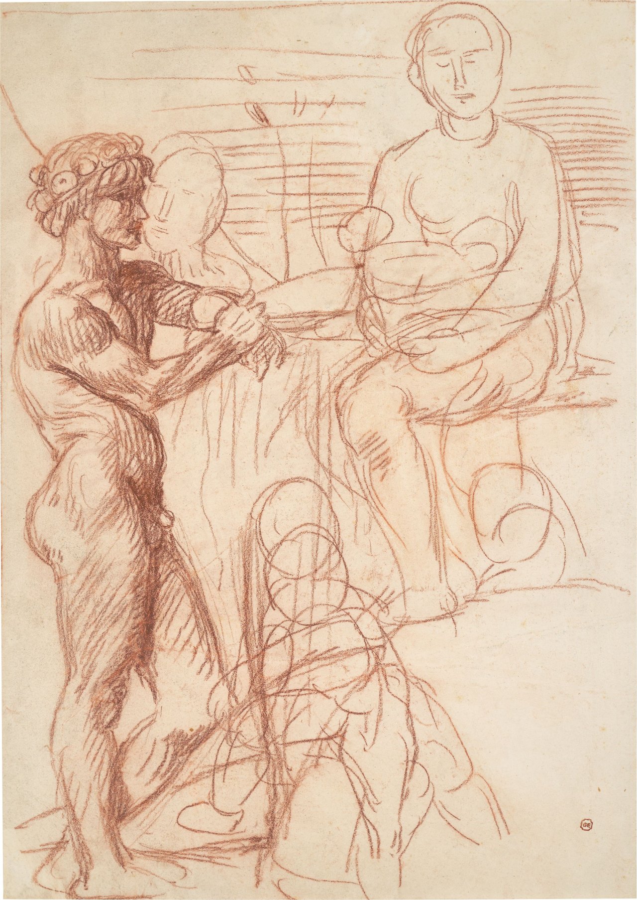 This picture shows the following artwork: Hans von Marées. ”Stehender Knabe und sitzende Frau”. Circa 1884.