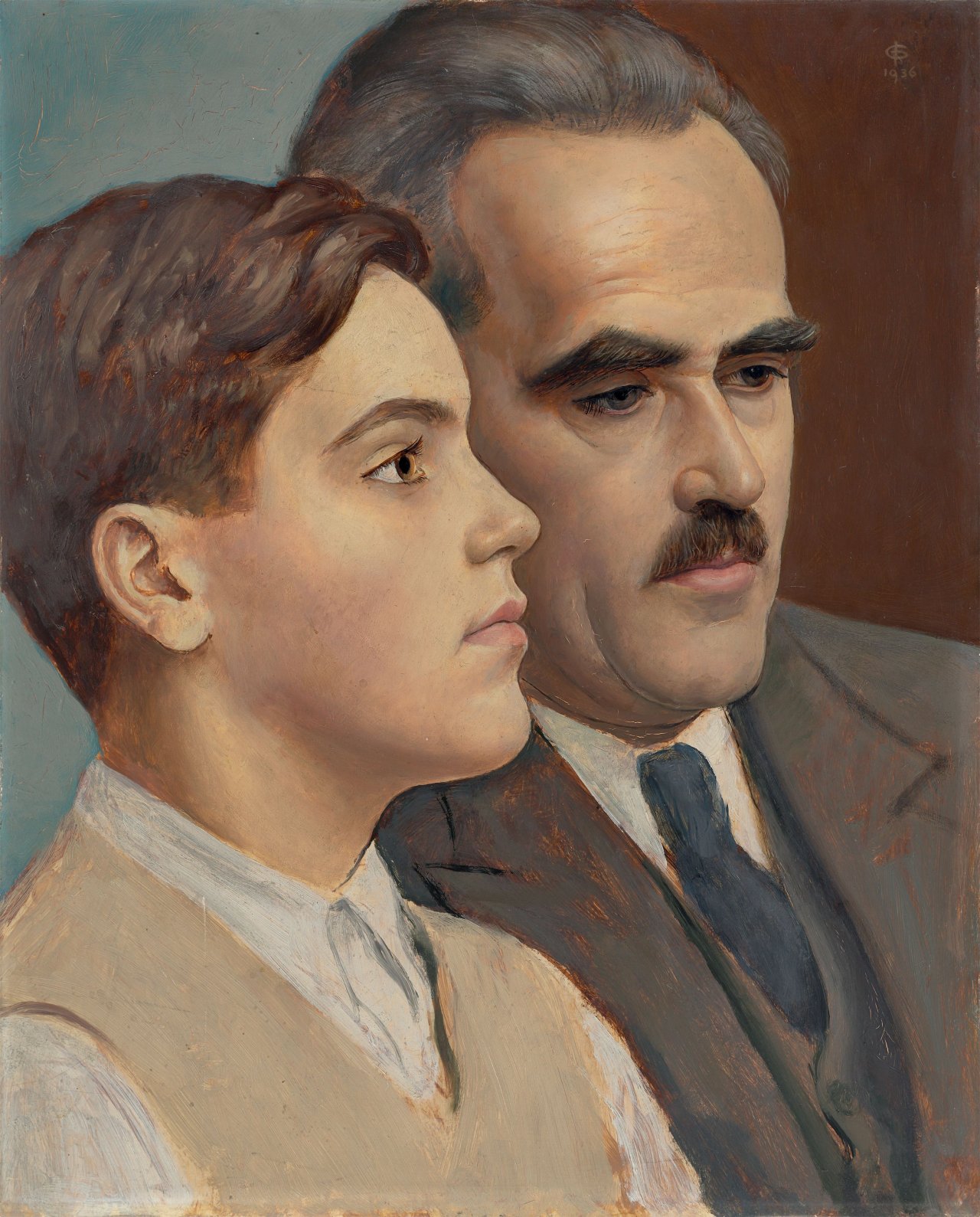 Auf diesem Bild ist das folgende Kunstwerk zu sehen: Imre Goth. Doppelporträt Vater und Sohn. 1936.