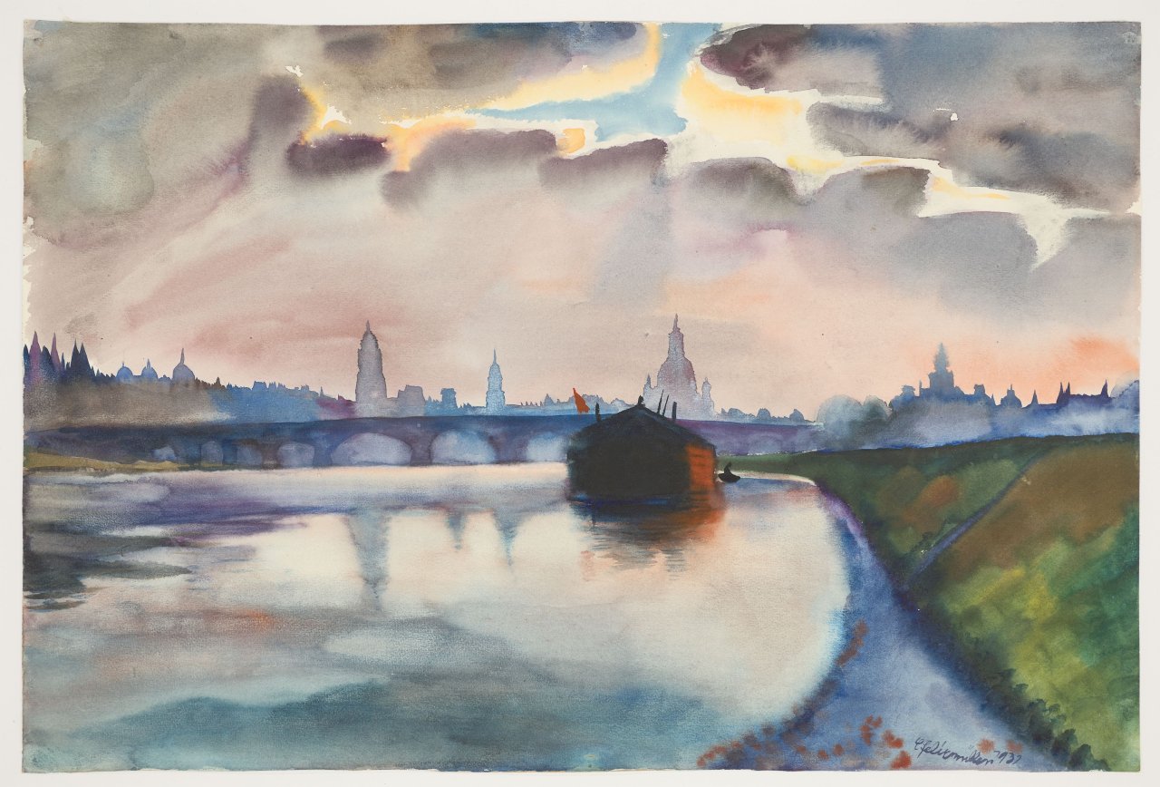 Auf diesem Bild ist das folgende Kunstwerk zu sehen: Conrad Felixmüller. „Gewitter über Dresden“. 1931.