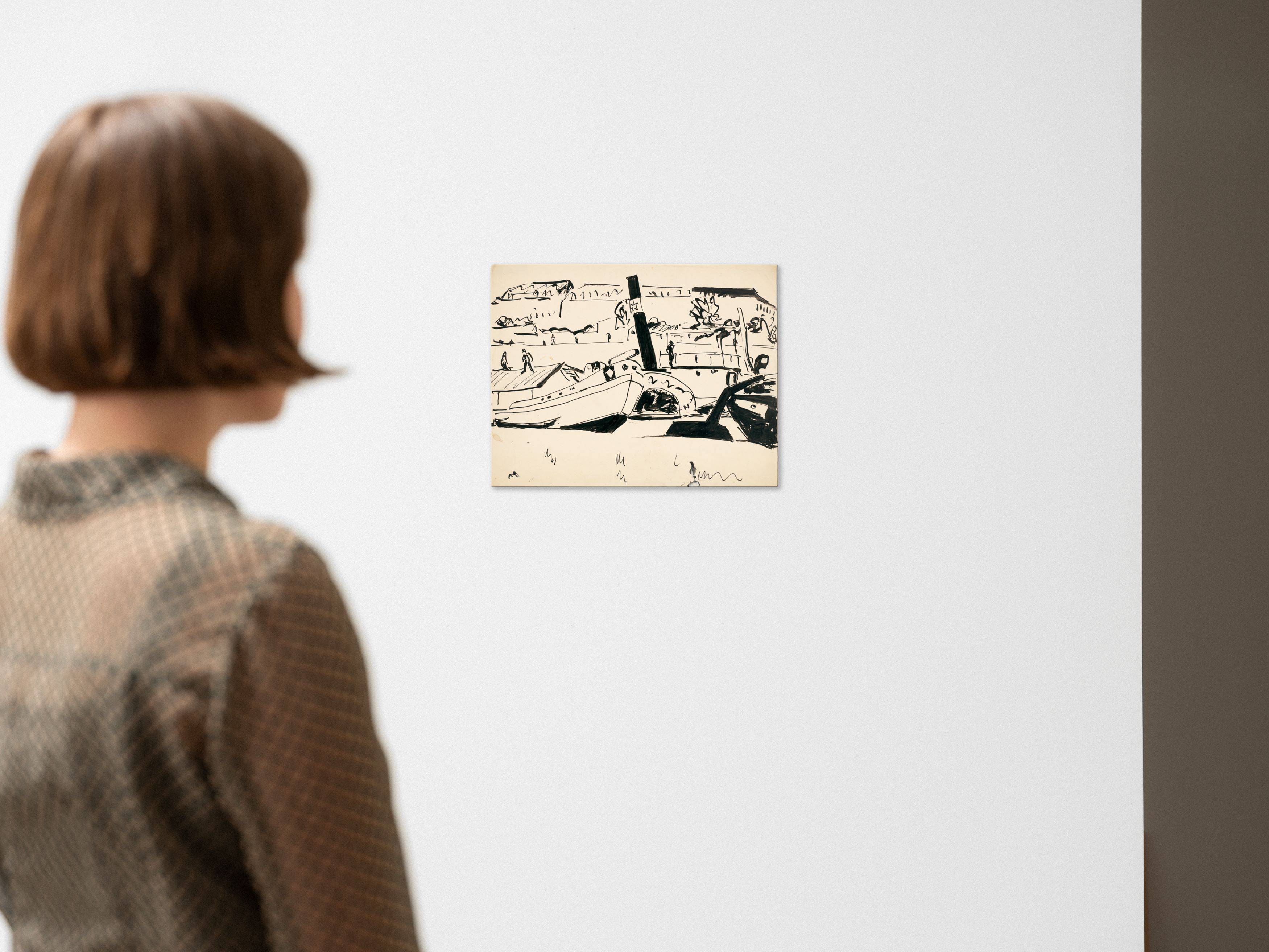 This picture shows the following artwork: Ernst Ludwig Kirchner. Elbe barges and tugboats. 1910.