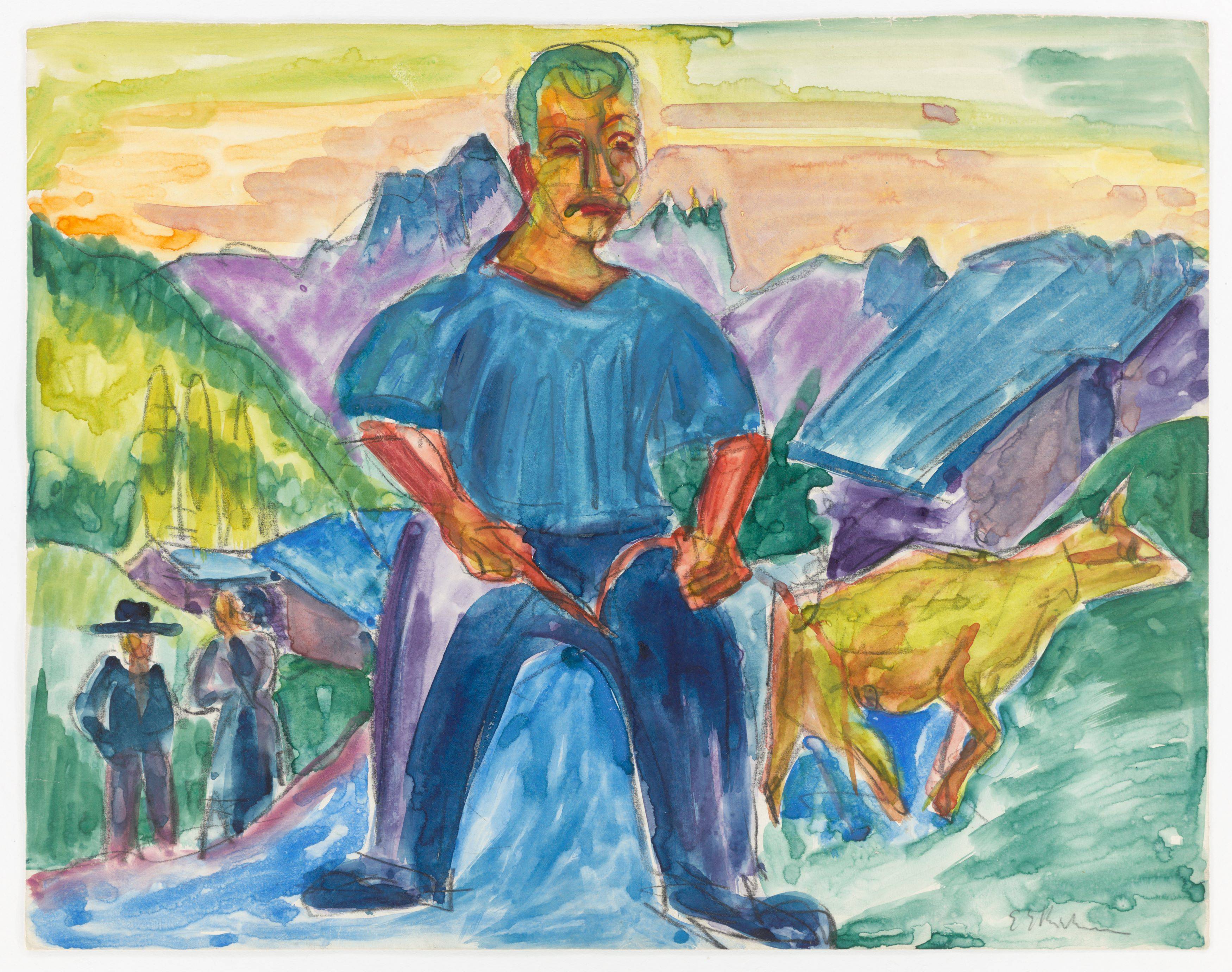Auf diesem Bild ist das folgende Kunstwerk zu sehen: Ernst Ludwig Kirchner. „Kuh und Treiber“. 1919.