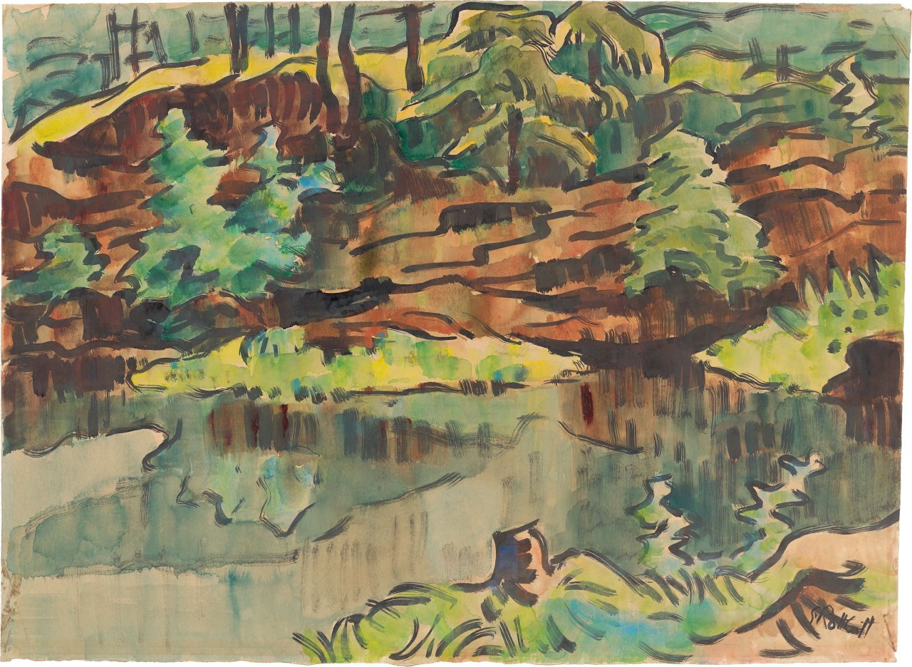 This picture shows the following artwork: Karl Schmidt-Rottluff. Steinbruch mit Wassertümpel (Quarry with water puddle). Circa 1943/46.