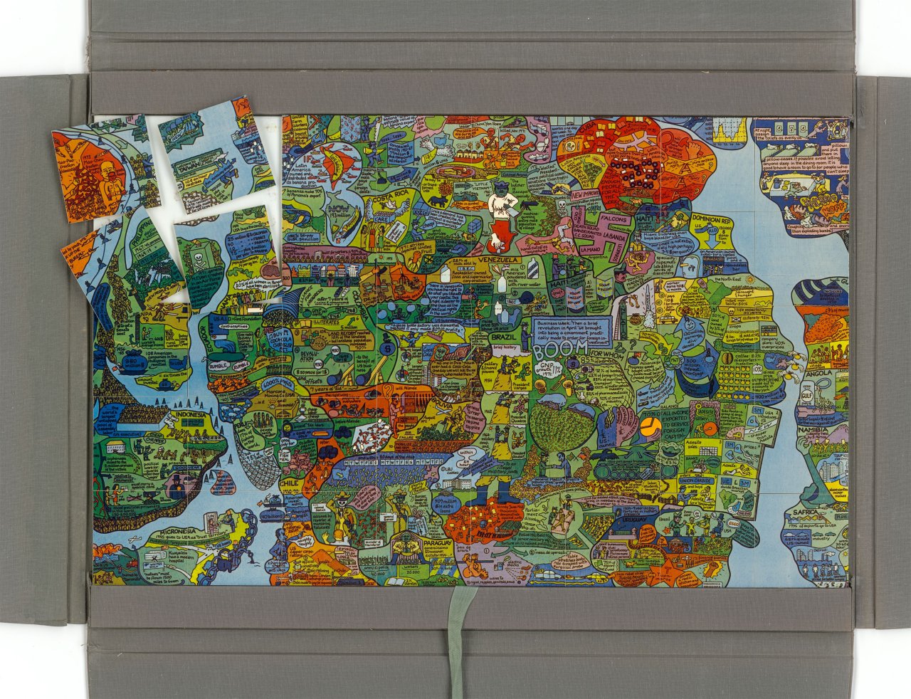 This picture shows the following artwork: Öyvind Fahlström. ”Section of World Map - A Puzzle”. 1973.