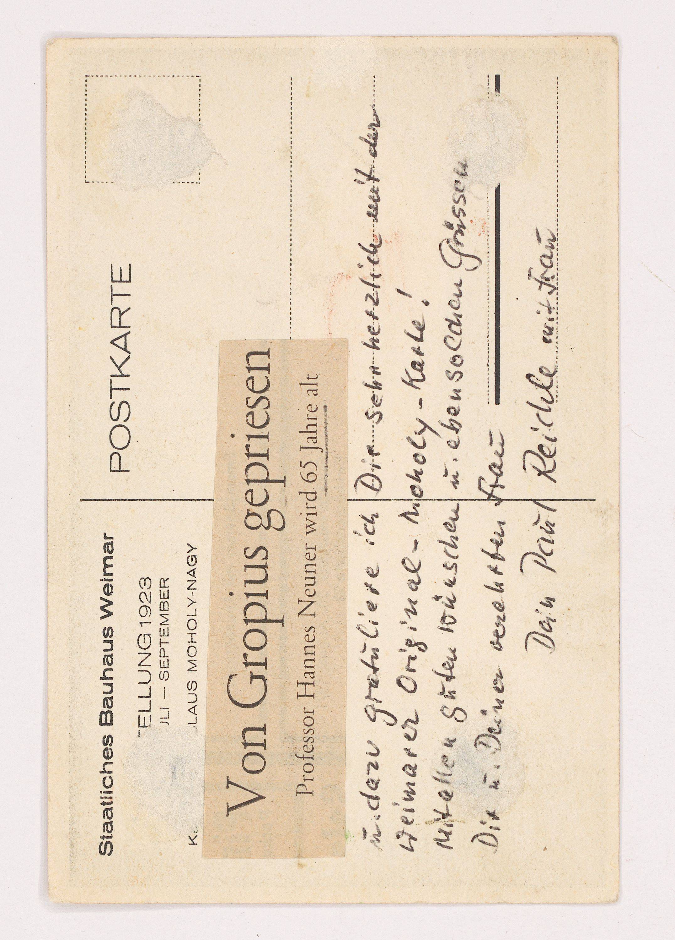 Auf diesem Bild ist das folgende Kunstwerk zu sehen: László Moholy-Nagy. „1923 VII – IX Bauhaus Ausstellung Weimar“. 1923.