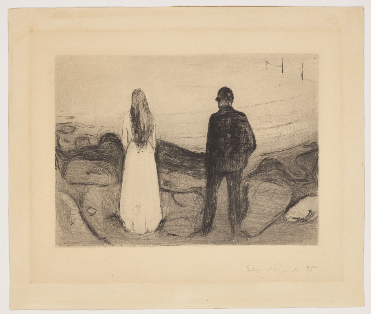 Auf diesem Bild ist das folgende Kunstwerk zu sehen: Edvard Munch. „Zwei Menschen (Die Einsamen)“. 1894.