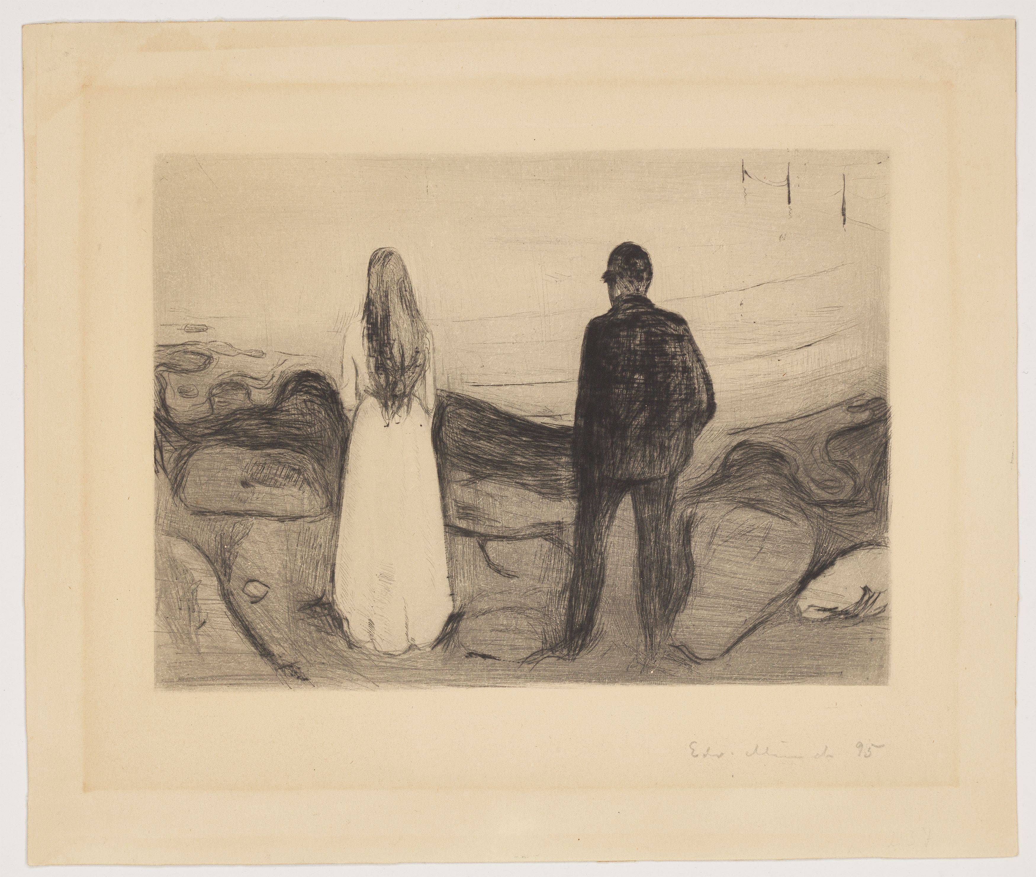 Auf diesem Bild ist das folgende Kunstwerk zu sehen: Edvard Munch. „Zwei Menschen (Die Einsamen)“. 1894.