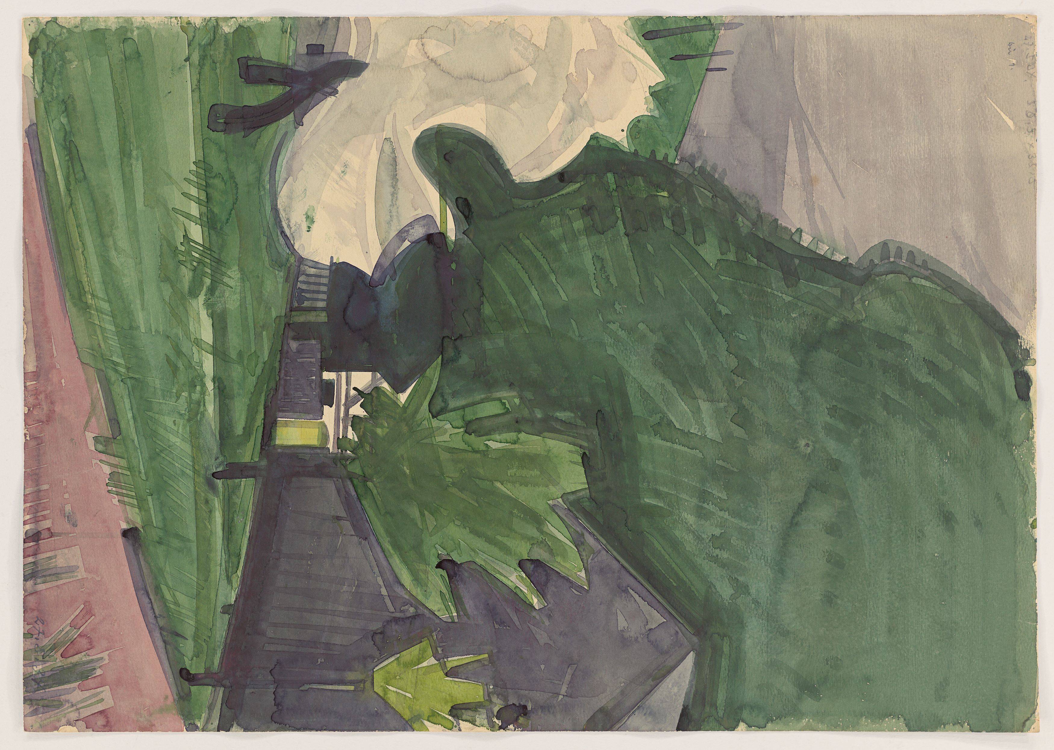 This picture shows the following artwork: Hermann Glöckner. ”Wunschendorf, von einer Höhe aus”. 1934.