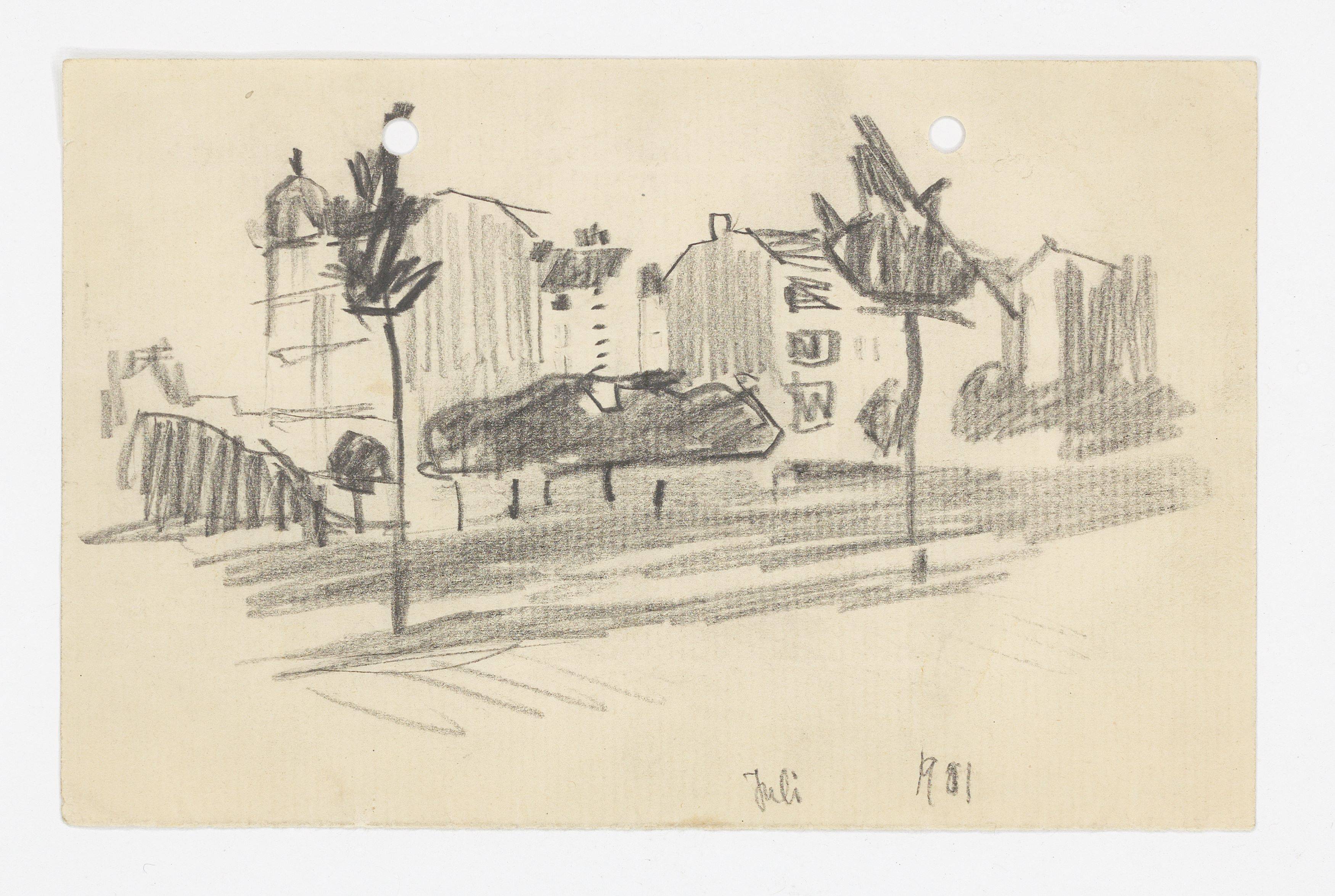 This picture shows the following artwork: Lyonel Feininger. ”Stadthäuser, Berlin (City Houses, Berlin)”. 1901.