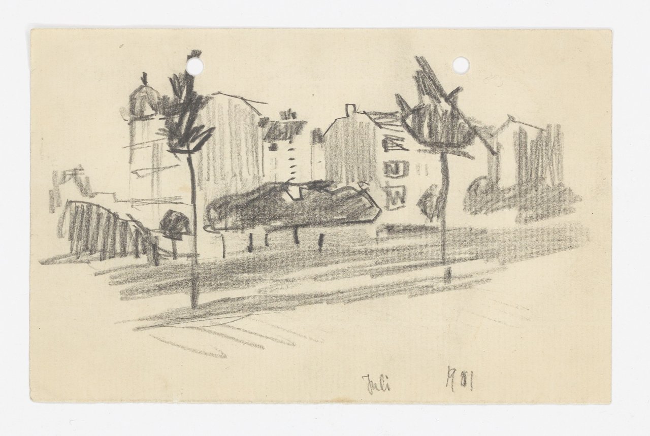 This picture shows the following artwork: Lyonel Feininger. ”Stadthäuser, Berlin (City Houses, Berlin)”. 1901.