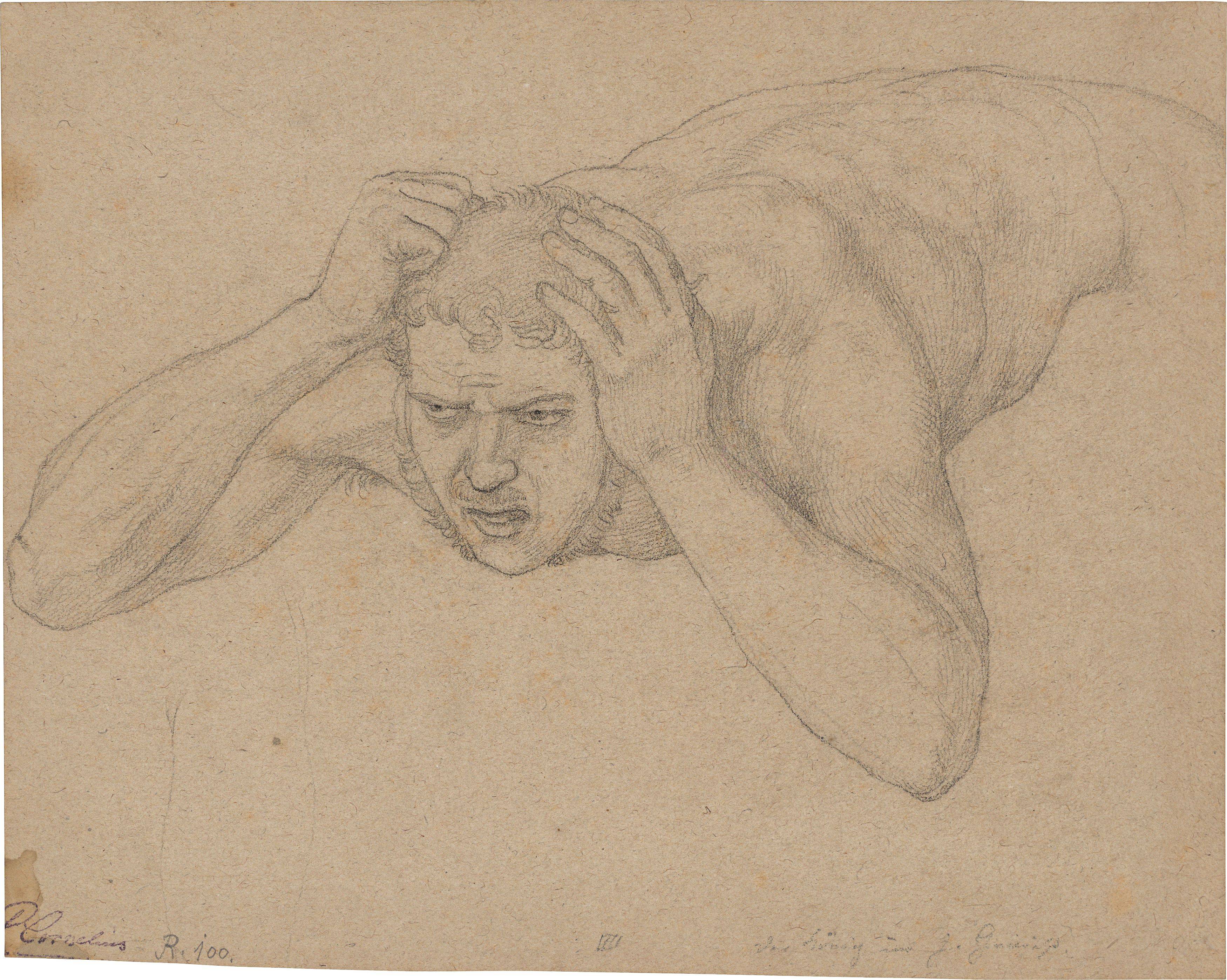 This picture shows the following artwork: Peter von Cornelius. Male half nude, reclining. 1834-35.
