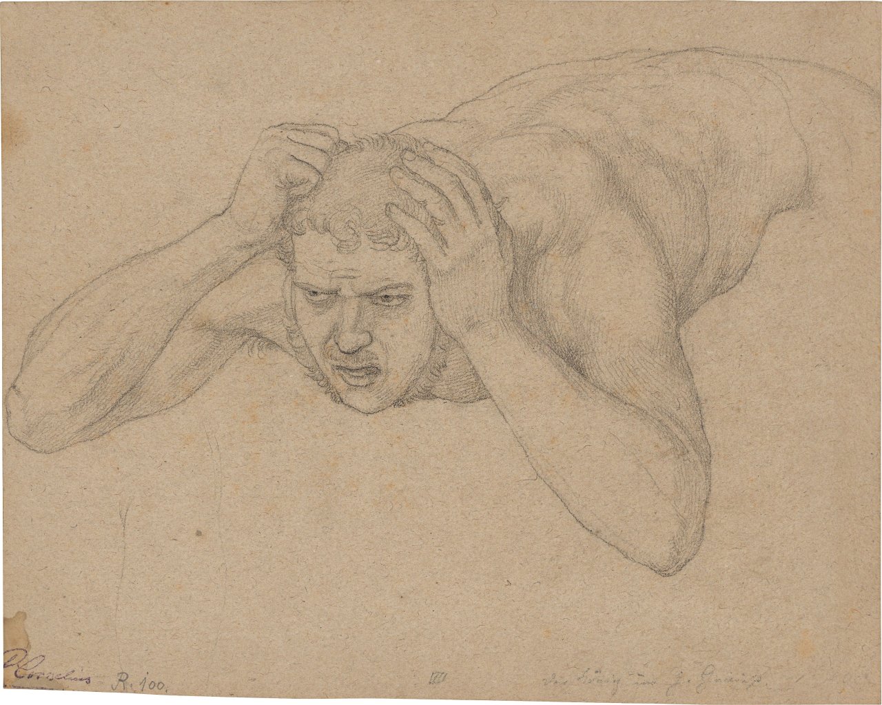 This picture shows the following artwork: Peter von Cornelius. Male half nude, reclining. 1834-35.