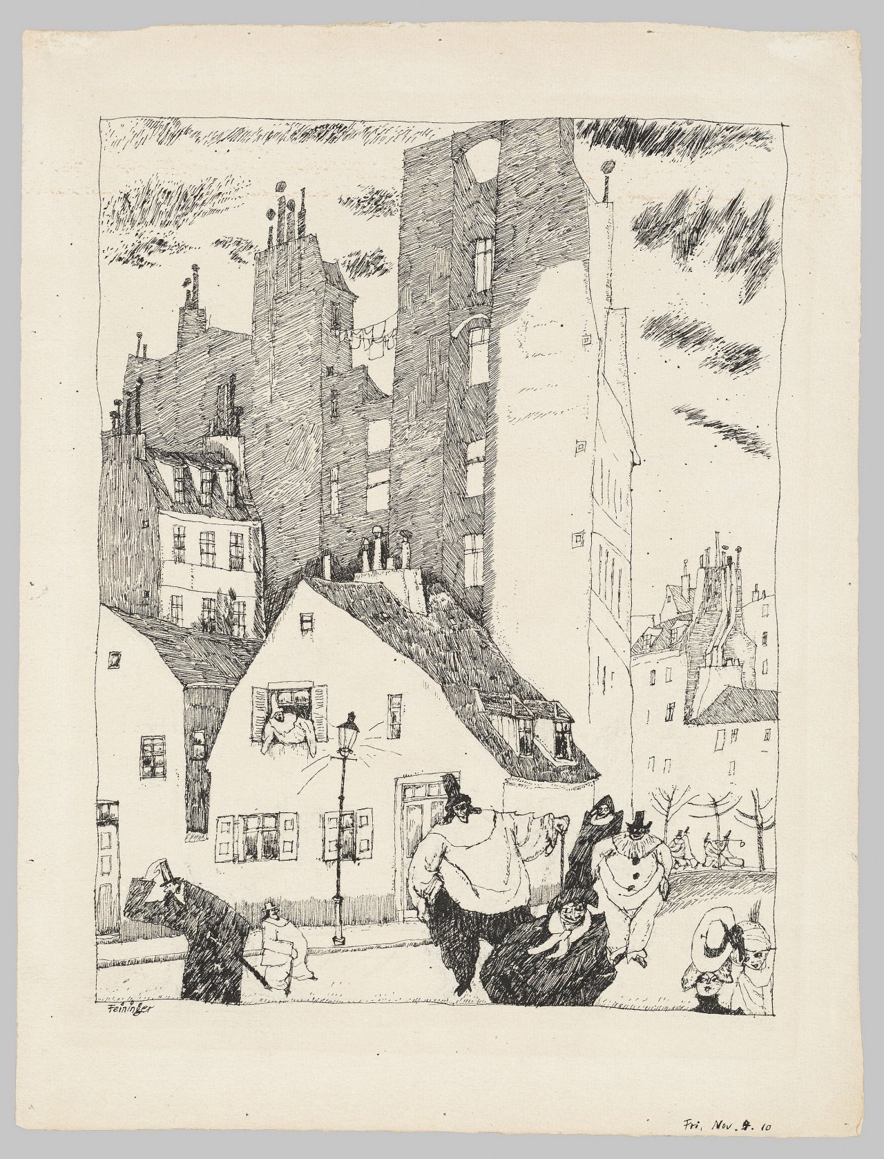 Auf diesem Bild ist das folgende Kunstwerk zu sehen: Lyonel Feininger. Hohe Häuser. 1910.