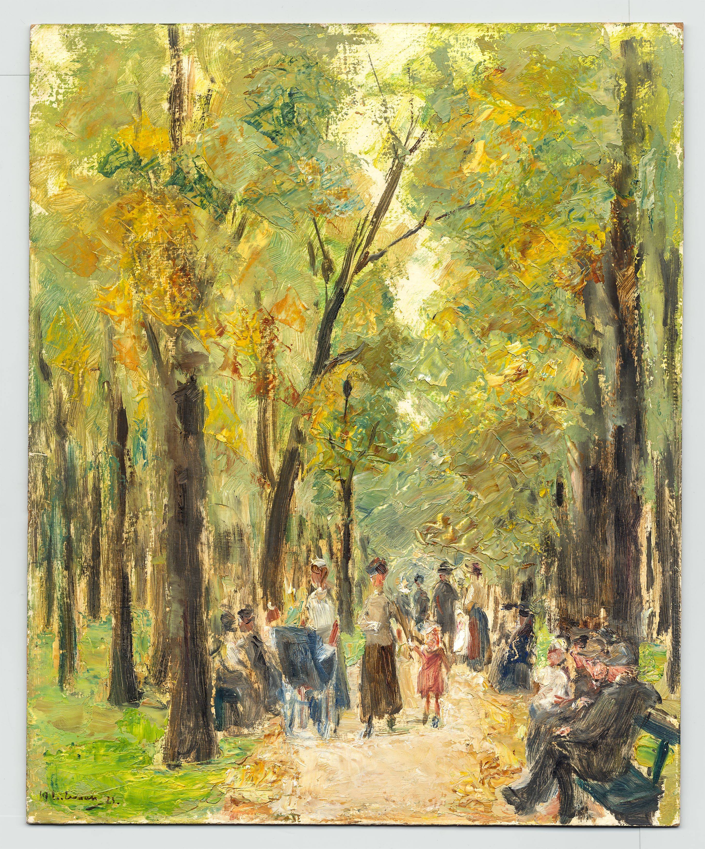 Auf diesem Bild ist das folgende Kunstwerk zu sehen: Max Liebermann. „Spaziergänger im Berliner Tiergarten“. 1923.