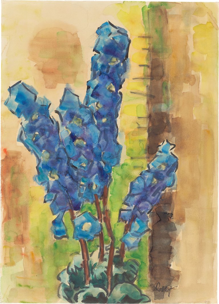 This picture shows the following artwork: Karl Schmidt-Rottluff. Blue delphinium III. 1960.