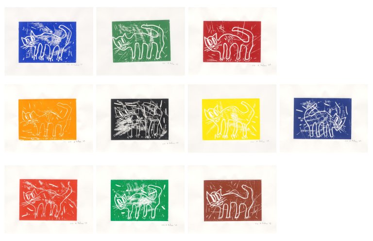 This picture shows the following artwork: André Butzer. Untitled (cats). 2009.