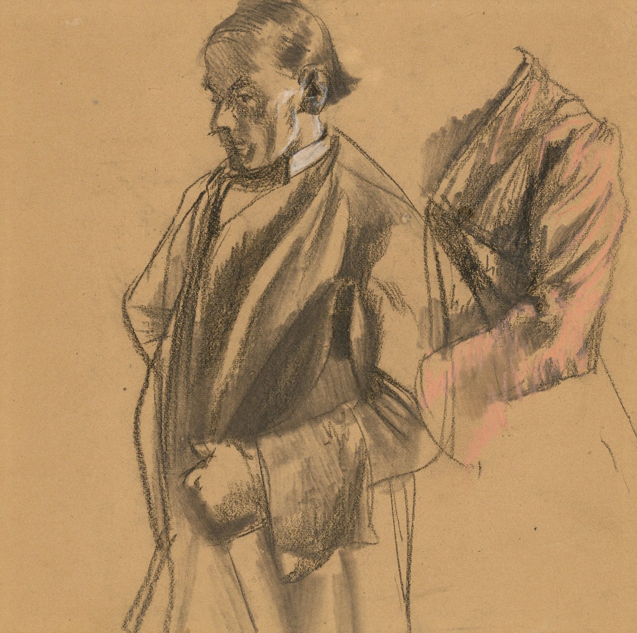 This picture shows the following artwork: Adolph Menzel. Middle-aged Man with a Hat, facing left, and a Costume Study.