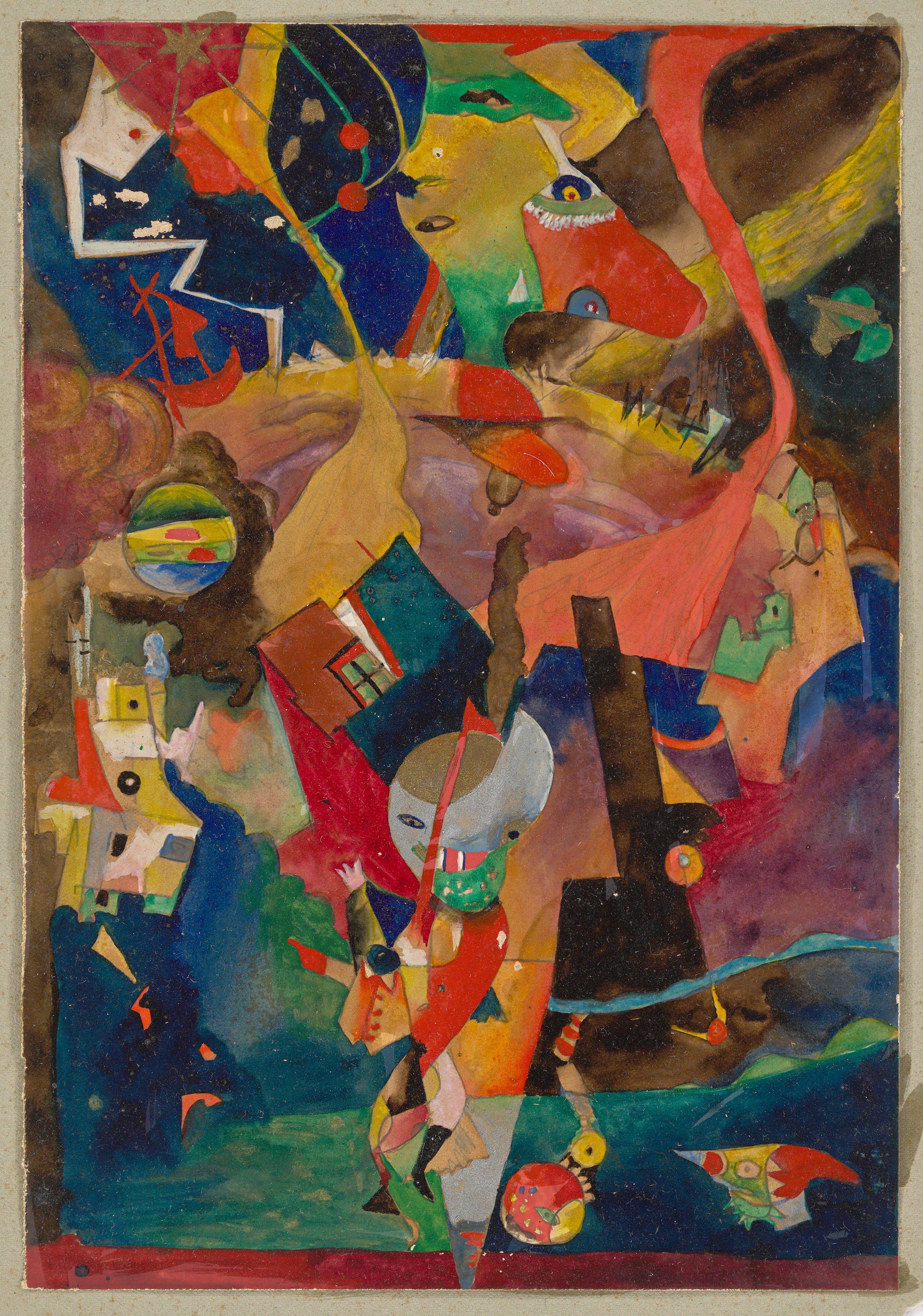 This picture shows the following artwork: Rudolf Schlichter. Landscape with mythical creature and figurine. Circa 1916.