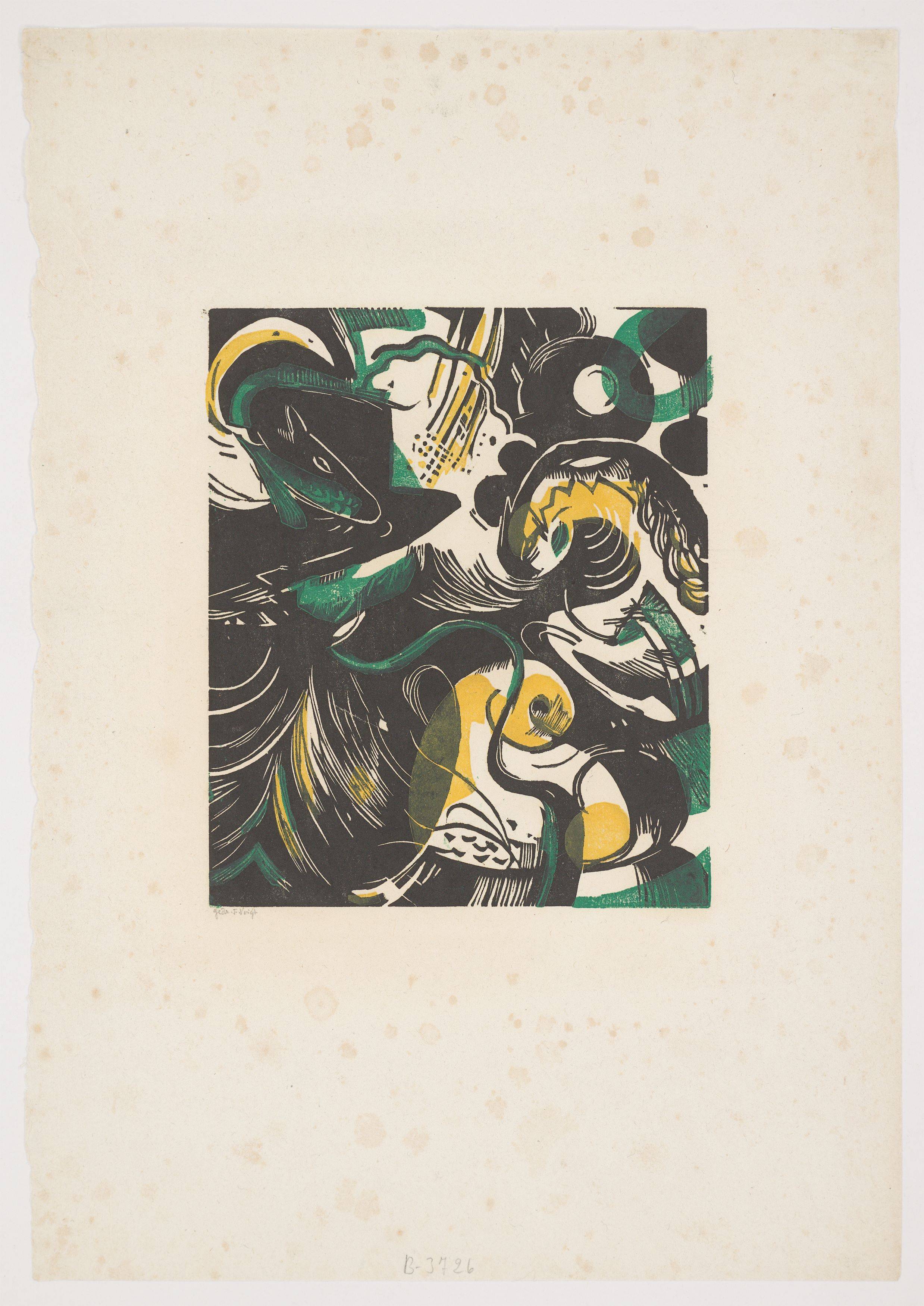 Auf diesem Bild ist das folgende Kunstwerk zu sehen: Franz Marc. „Schöpfungsgeschichte II“. 1914.