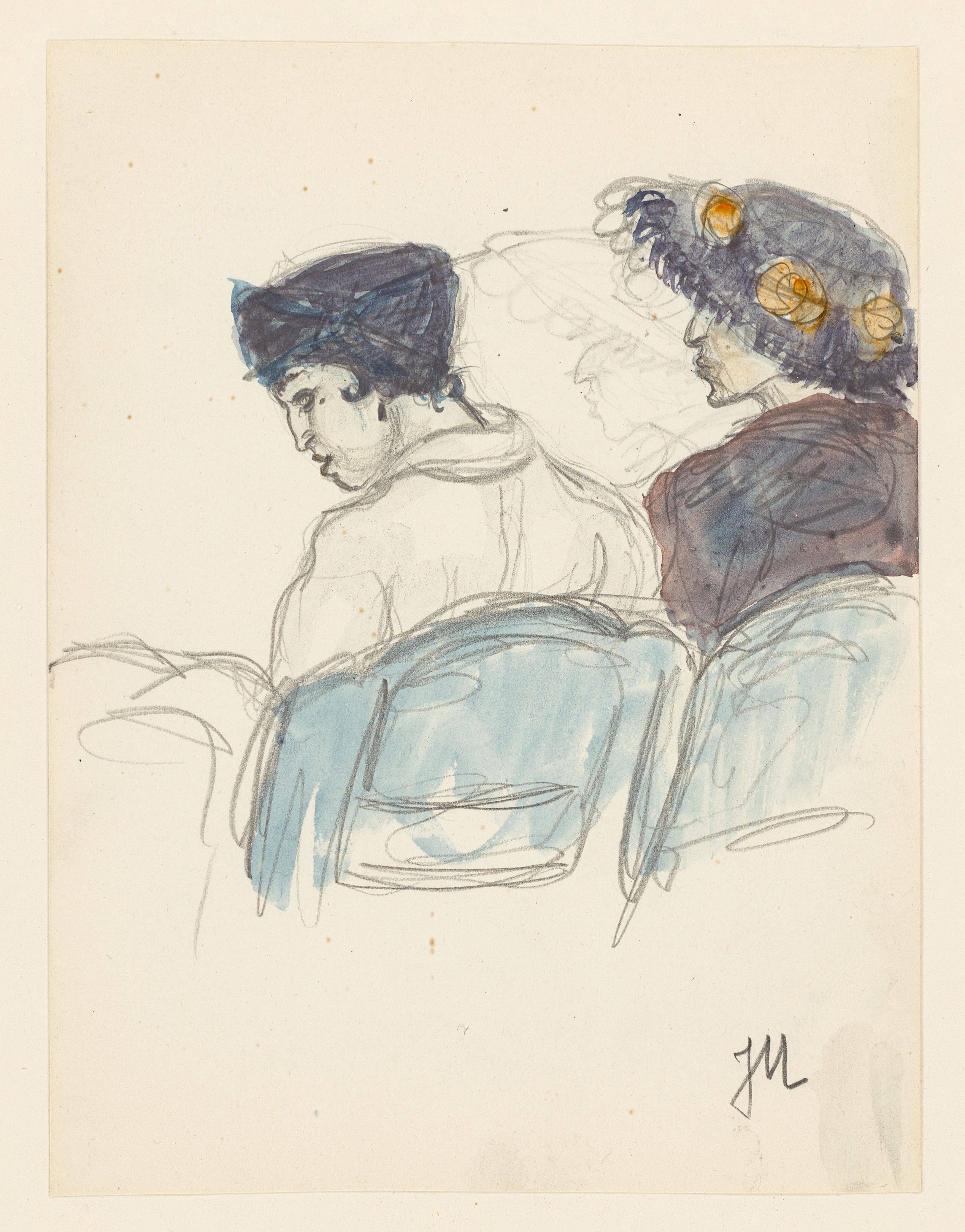 This picture shows the following artwork: Jeanne Mammen. Untitled (Two women in the theatre). Circa 1910/14.