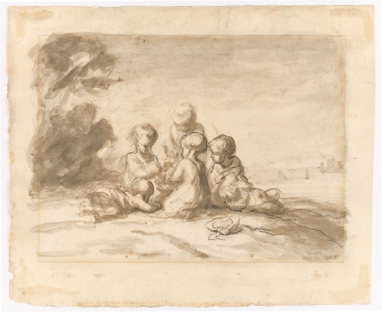 Auf diesem Bild ist das folgende Kunstwerk zu sehen: Honoré Daumier. „Enfants jouant sous des arbres“.