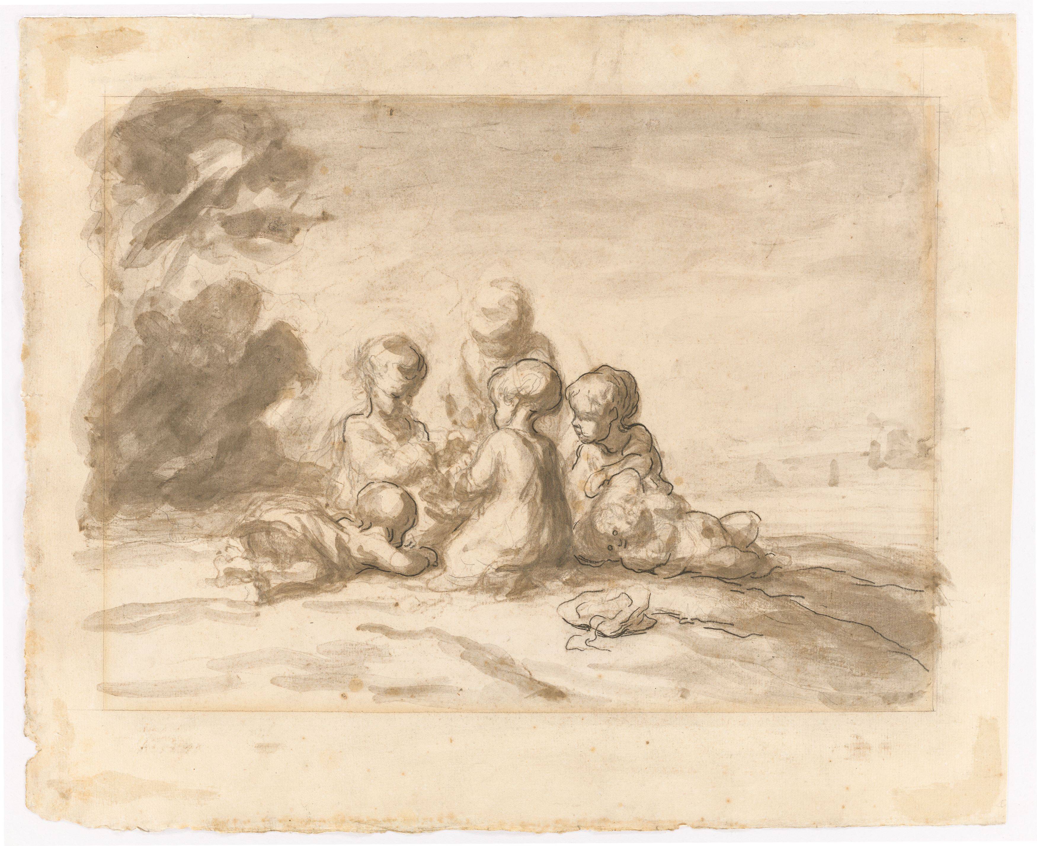 Auf diesem Bild ist das folgende Kunstwerk zu sehen: Honoré Daumier. „Enfants jouant sous des arbres“.