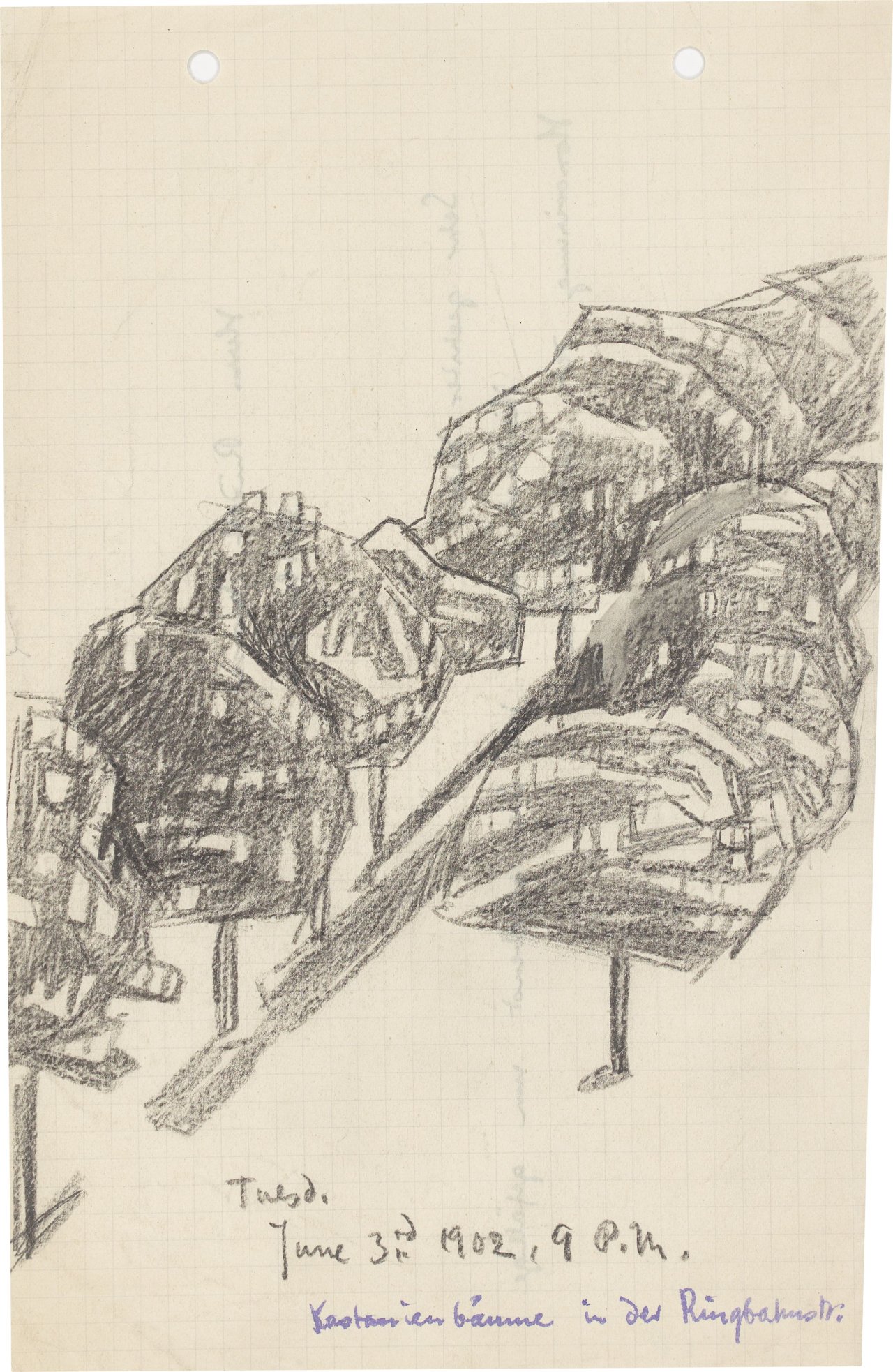 This picture shows the following artwork: Lyonel Feininger. ”Kastanienbäume in der Ringbahnstraße”. 1902.