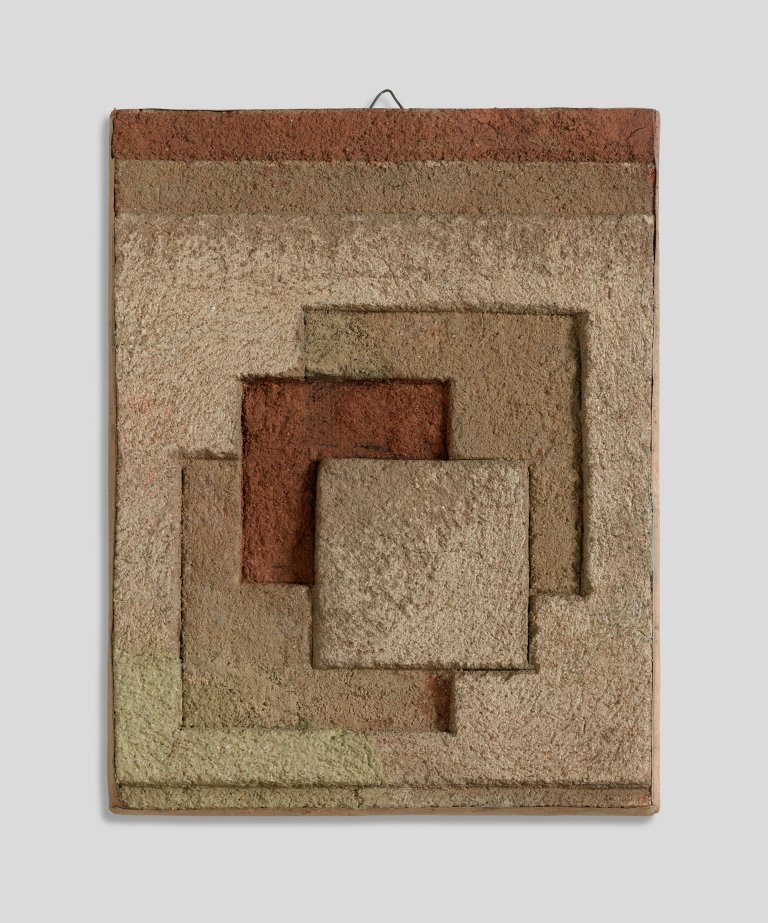 This picture shows the following artwork: Hermann Glöckner. Sich überlagernde Quadrate in Umbratönen. 1948.