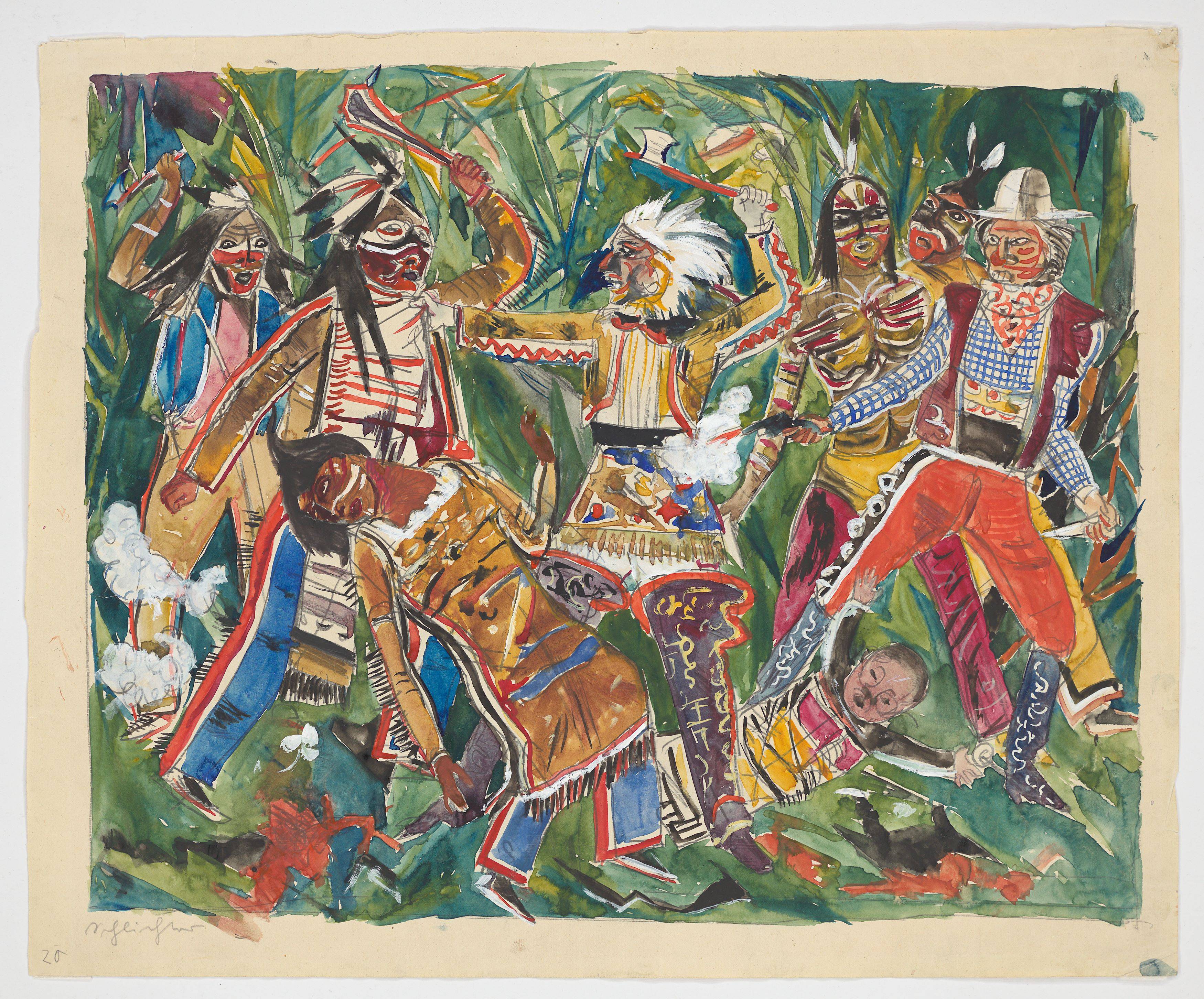 Auf diesem Bild ist das folgende Kunstwerk zu sehen: Rudolf Schlichter. Wild-West (,Indianerspiel'). 1916/18.