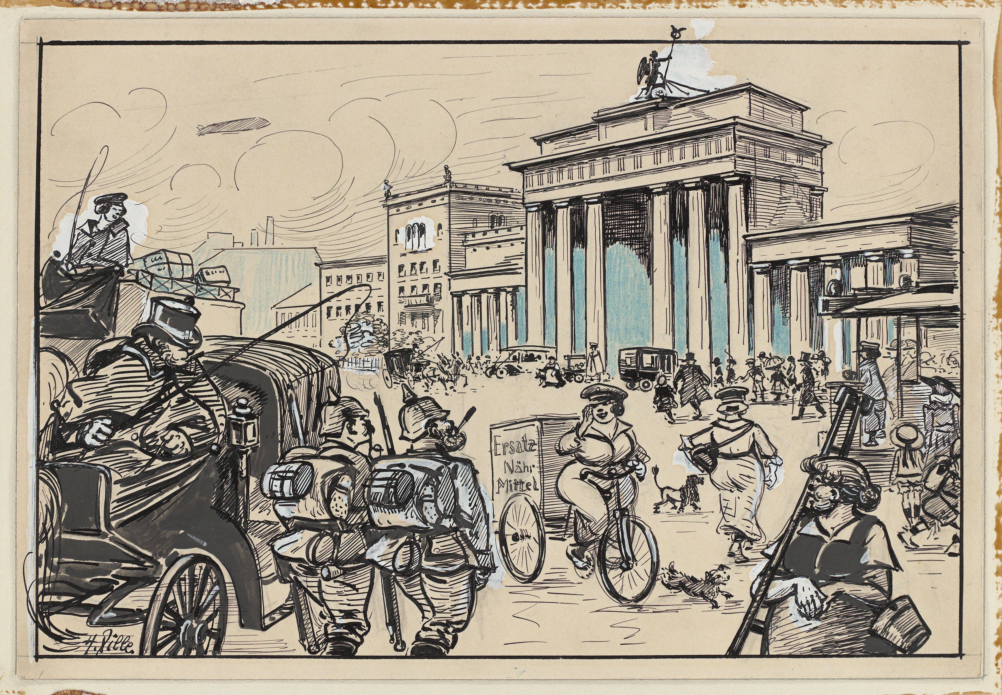 Auf diesem Bild ist das folgende Kunstwerk zu sehen: Heinrich Zille. Am Brandenburger Tor. Um 1917/18.