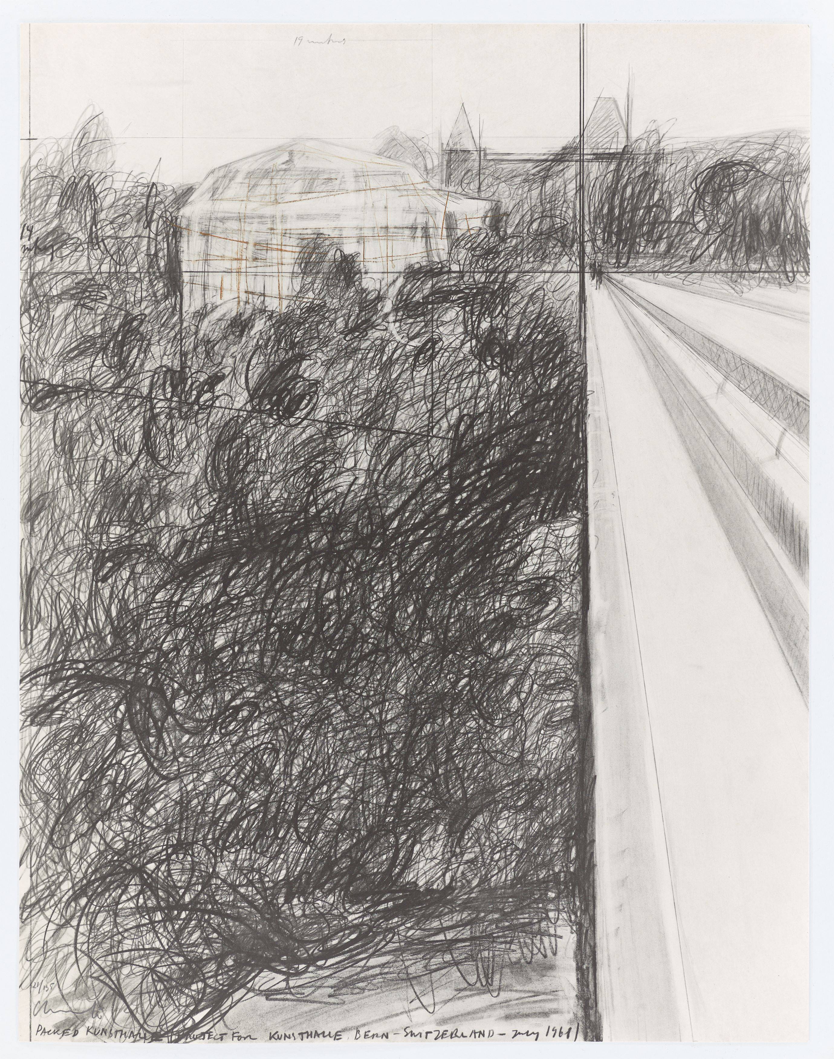This picture shows the following artwork:  Christo and Jeanne-Claude. ”Packed Kunsthalle Bern, Project”. 1972.