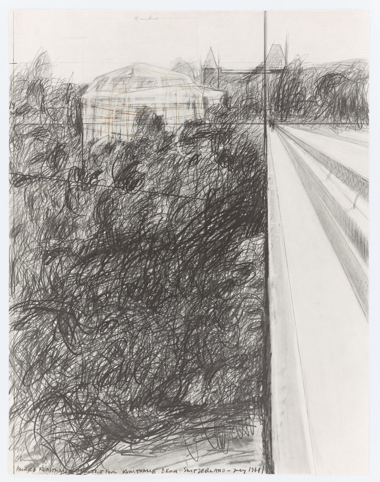 This picture shows the following artwork:  Christo and Jeanne-Claude. ”Packed Kunsthalle Bern, Project”. 1972.