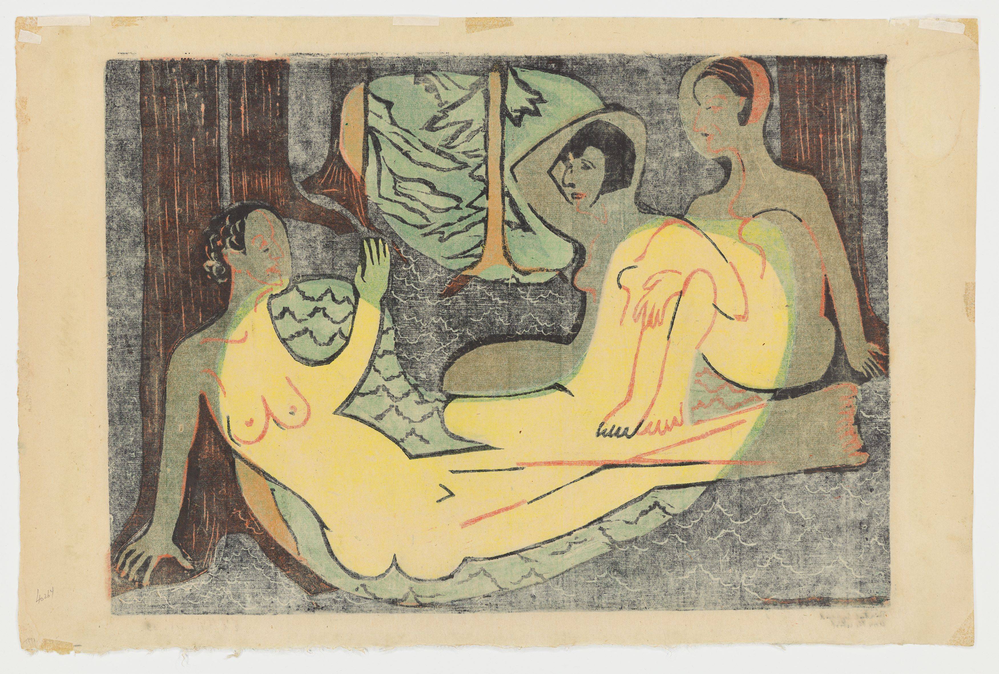 Auf diesem Bild ist das folgende Kunstwerk zu sehen: Ernst Ludwig Kirchner. „Drei Akte im Walde“. 1933.