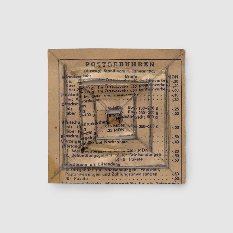 This picture shows the following artwork: Hermann Glöckner. ”Erster Entwurf für 4 bewegliche Quadrate”. 1965.