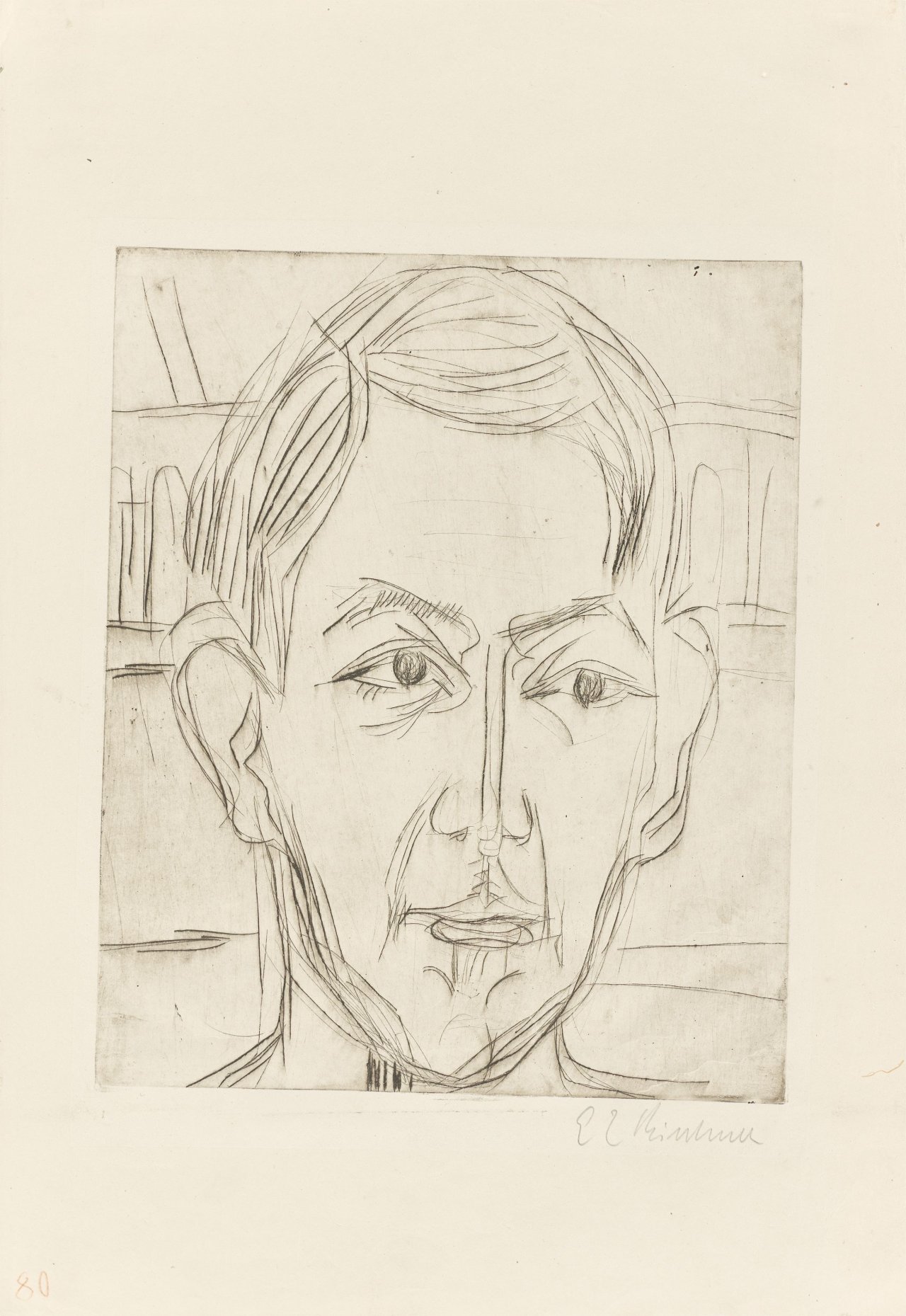 Auf diesem Bild ist das folgende Kunstwerk zu sehen: Ernst Ludwig Kirchner. „Kopf eines jungen Mannes (Dr. Hans Bütow)“. 1925/26.