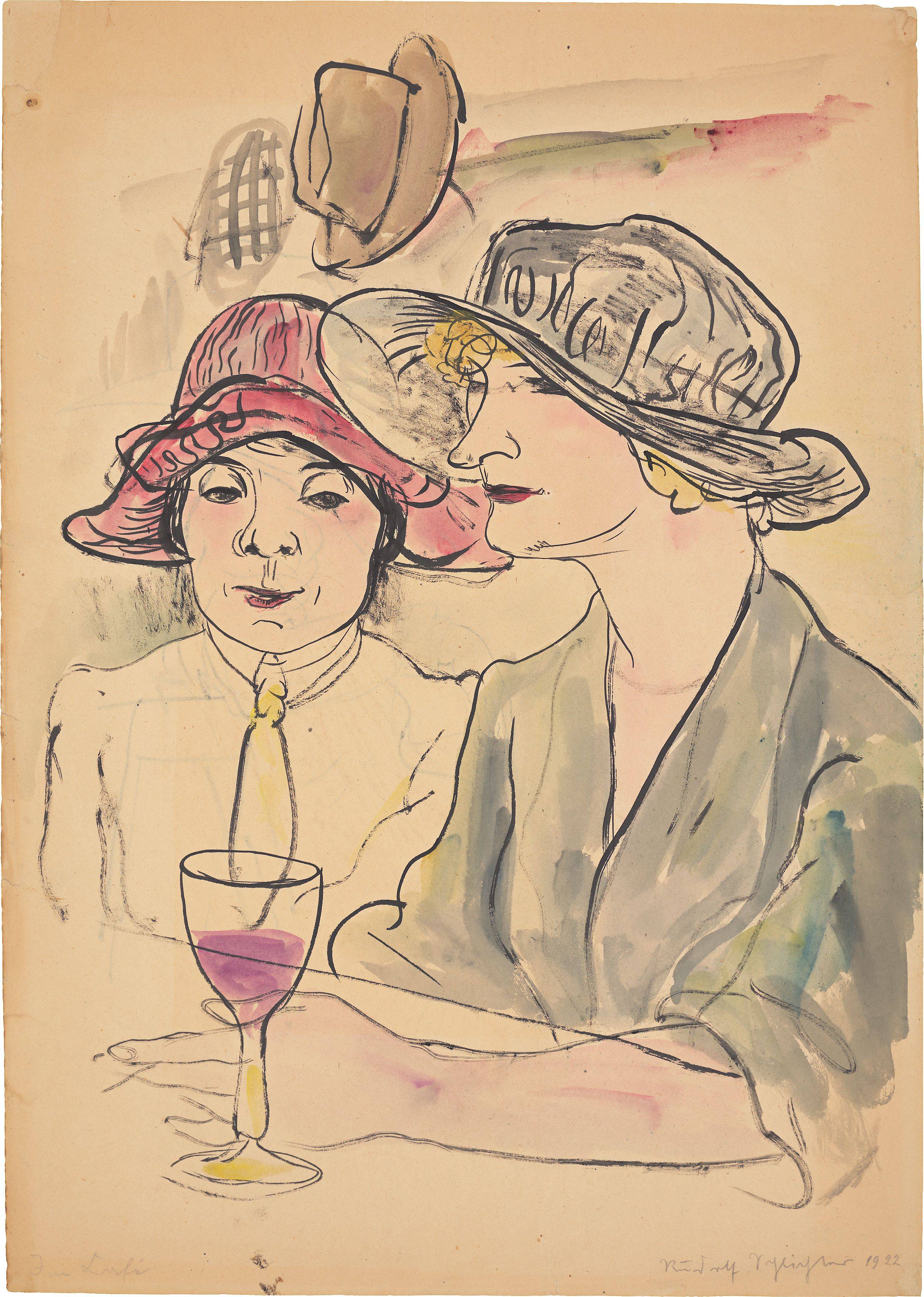 Auf diesem Bild ist das folgende Kunstwerk zu sehen: Rudolf Schlichter. „Im Café“ (Verona-Diele). 1922.