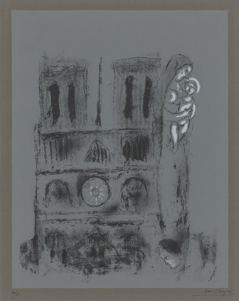 This picture shows the following artwork: Marc Chagall. ”Notre-Dame en gris”. 1955.