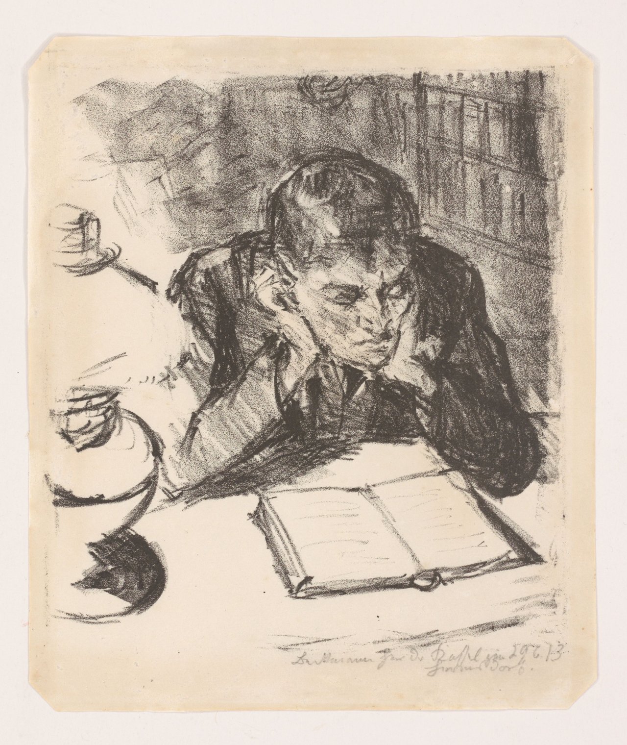 Auf diesem Bild ist das folgende Kunstwerk zu sehen: Max Beckmann. „Lesender Mann II (Selbstbildnis)“. 1912.